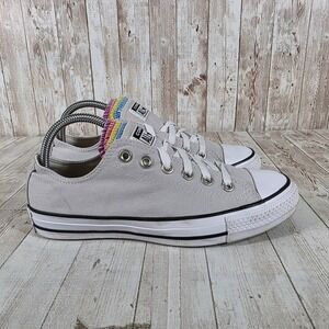 Converse Chuck Taylor All Star Low Top Light Gray Rainbow Trim Shoes Women 8